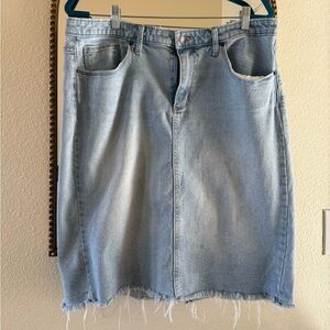 Light Blue Denim Frayed Hem Skirt